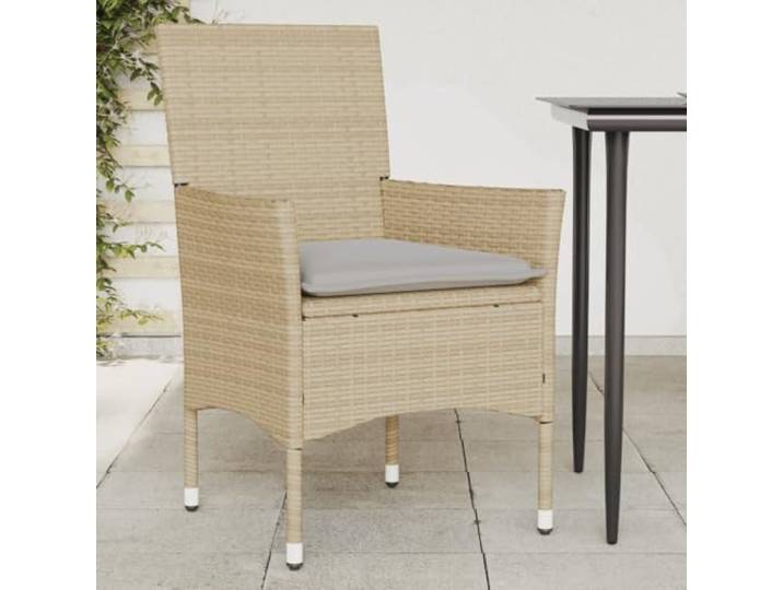 ZQQLVOO Gartenstühle mit Kissen 2 STK. Beige Poly Rattan, PE Rattan Stühle Abnehmbarer waschbarer Bezug, pulverbeschichteter Stahlrahmen, wasserabweisend, UV-beständig, pflegeleicht