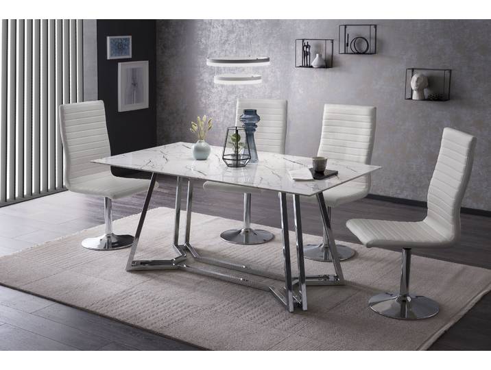 Esstisch SALESFEVER Design Tisch für gemütliche Abende , weiß (weiß, silber, chromfarben, chromfarben, silber, weiß), B:160cm H:76cm T:90cm, Tische, Rechteckiger Esstisch Esstisch, Eleganz trifft Design in Marmoroptik