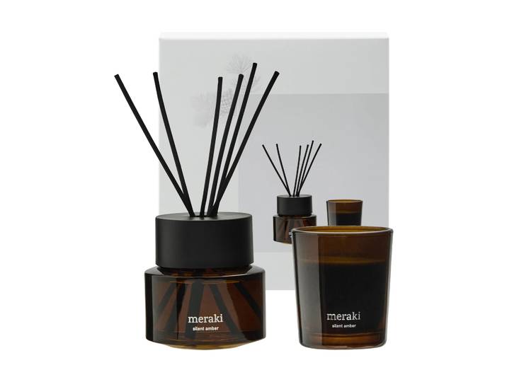 Meraki Coffret cadeau Meraki bâtonnets parfumés et bougie parfumée Silent amber