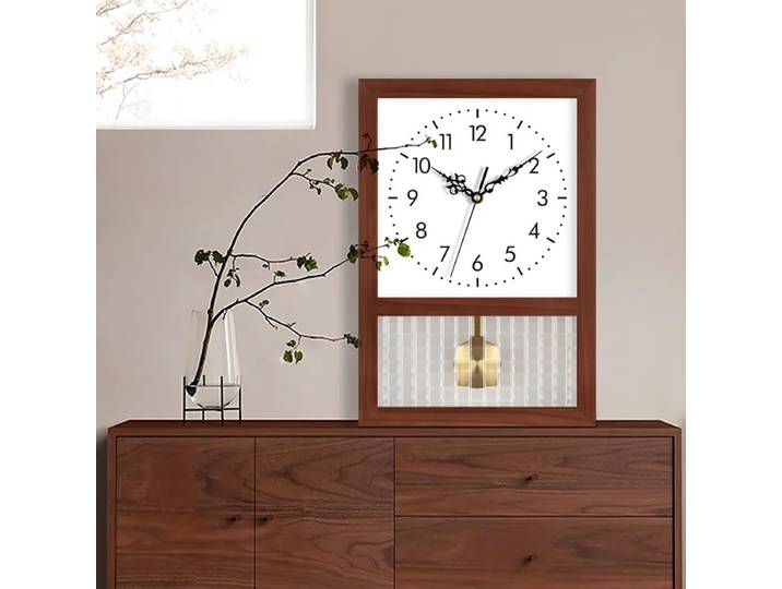 Horloge murale à bascule en bois massif rétro japonais, décoration de table d'art carrée, décoration de la maison, salon, chambre à coucher