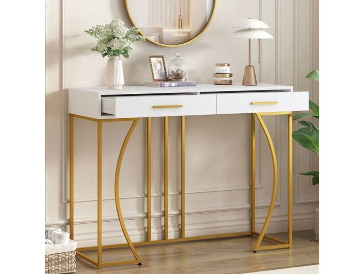 Nouvelle table de console épaissie design moderne table de couloir avec 2 tiroirs table d'appoint style luxe léger table