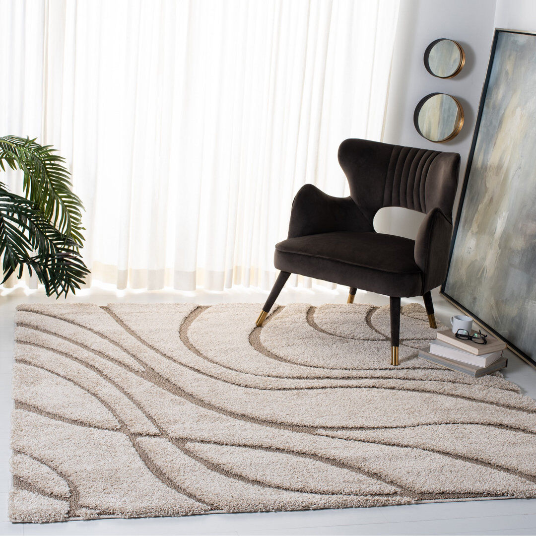 17 Stories Finzer Shag Beige/Cream Square 122 cm