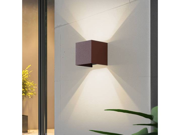 Lindby Smart LED-Außenwandlampe Dara rost eckig CCT RGB Tuya Lindby, dimmbar, braun / rost, Kunststoff, Modern, Smart Home Wandleuchte außen