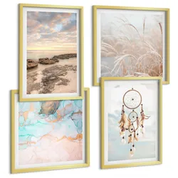 BILDER SET 4er Set - 50x50 cm & 40x60 cm Goldrahmen - Wolkenmeer, Traumfänger, Gras