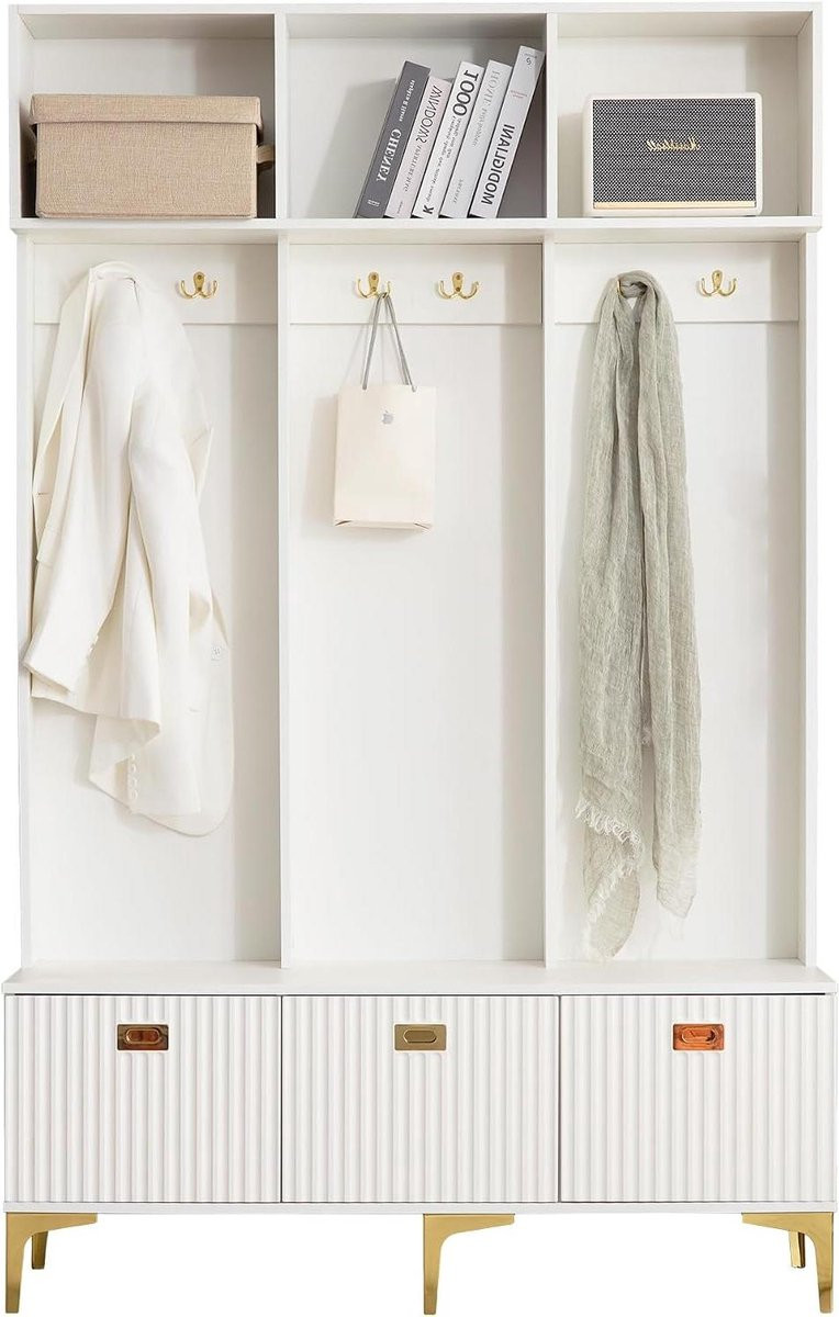 Wit Garderobe Set Halmeubel met Zitje - Breedte: 120 cm