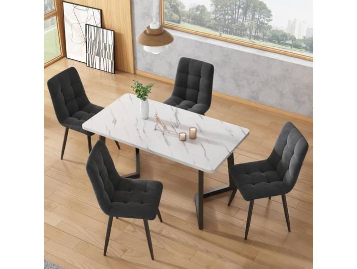 Chaise de salle à manger - Chaise de cuisine - Gris - Lot de 4 - Velours - Métal