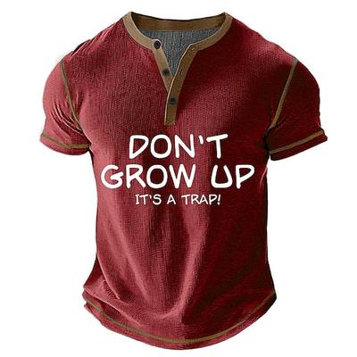 Herren Lustiges T-Shirt mit kurzen Ärmeln Henley Grafik mit dem Zitat 'Wachstum ist eine Falle!' - Lifestyle Humor
