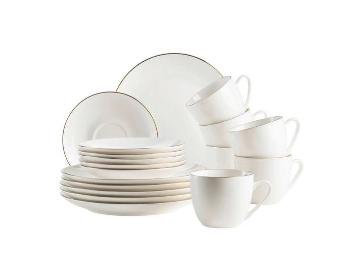 Mäser Kaffeeservice Felise, Weiß, Keramik, 18-teilig, 225 ml,225 ml, Geschirr, Geschirrsets, Kaffeeservice
