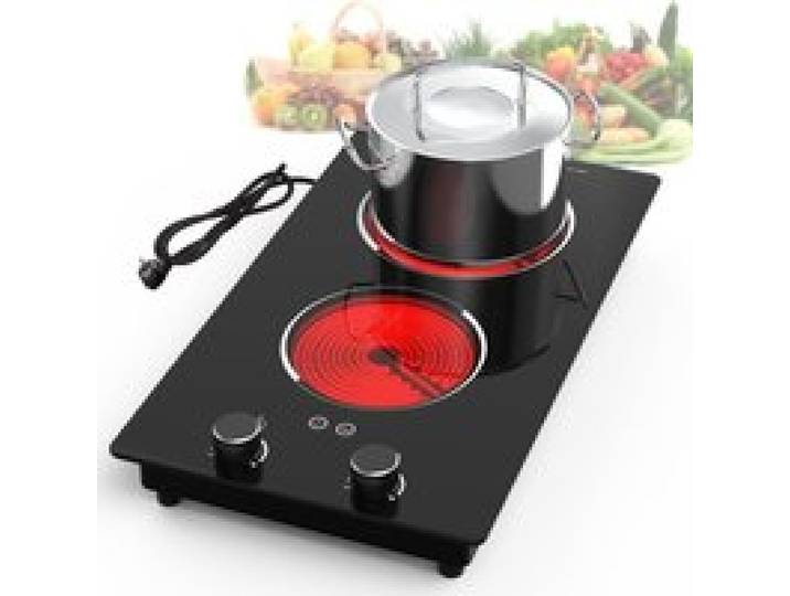Plaque Vitrocéramique 2 Feux 220V 3000W Boutons Rotatifs LED 9 Niveaux Sécurité Enfant Minuterie 1-99 Min