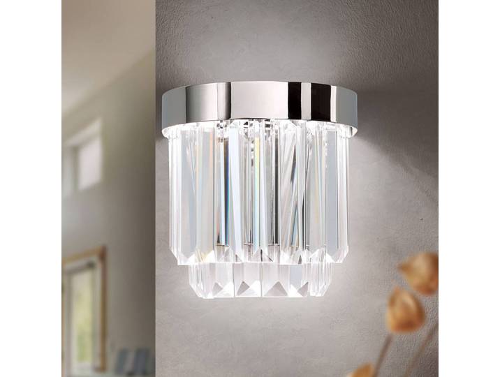 Wandlamp kristal Prism, dimbaar, chroom / zilver, Woon-/ Eetkamer, Kristal, Wandlamp
