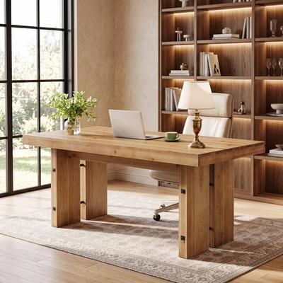 OEM 63-Inch Executive Desk, Solid Wood Computer Desk, Farmhouse Writing Conference Table Workstation for Home Office