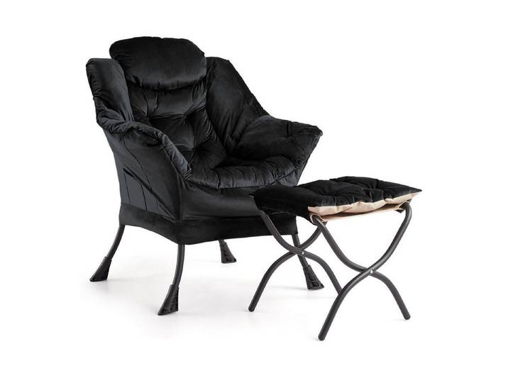 LuxusKollektion Loungesessel Lounge Sessel Ottomane Lesesessel Fußstütze Schwarz Dutch Velvet