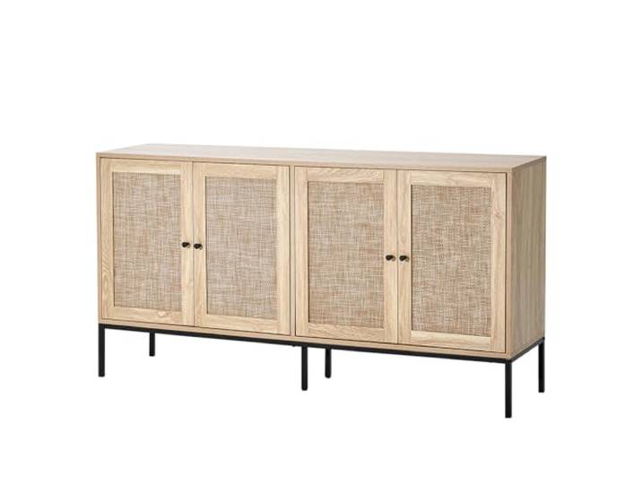 VEVOR Rattanschrank Rattankommode Aufbewahrungsschrank mit 4 magnetischen Türen & verstellbaren Regalen, Sideboard-Buffetschrank für Flur Eingangsbereich Wohnzimmer Küche Flur