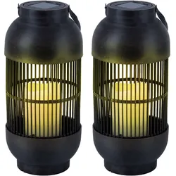 Solarleuchte Tischlampe Außenleuchte Laterne Kerze Gartenleuchte Terrassenlampe Flammeneffekt , Kunststoff schwarz, Akku, 1x LED warmweiß, H 33 cm, 2er Set