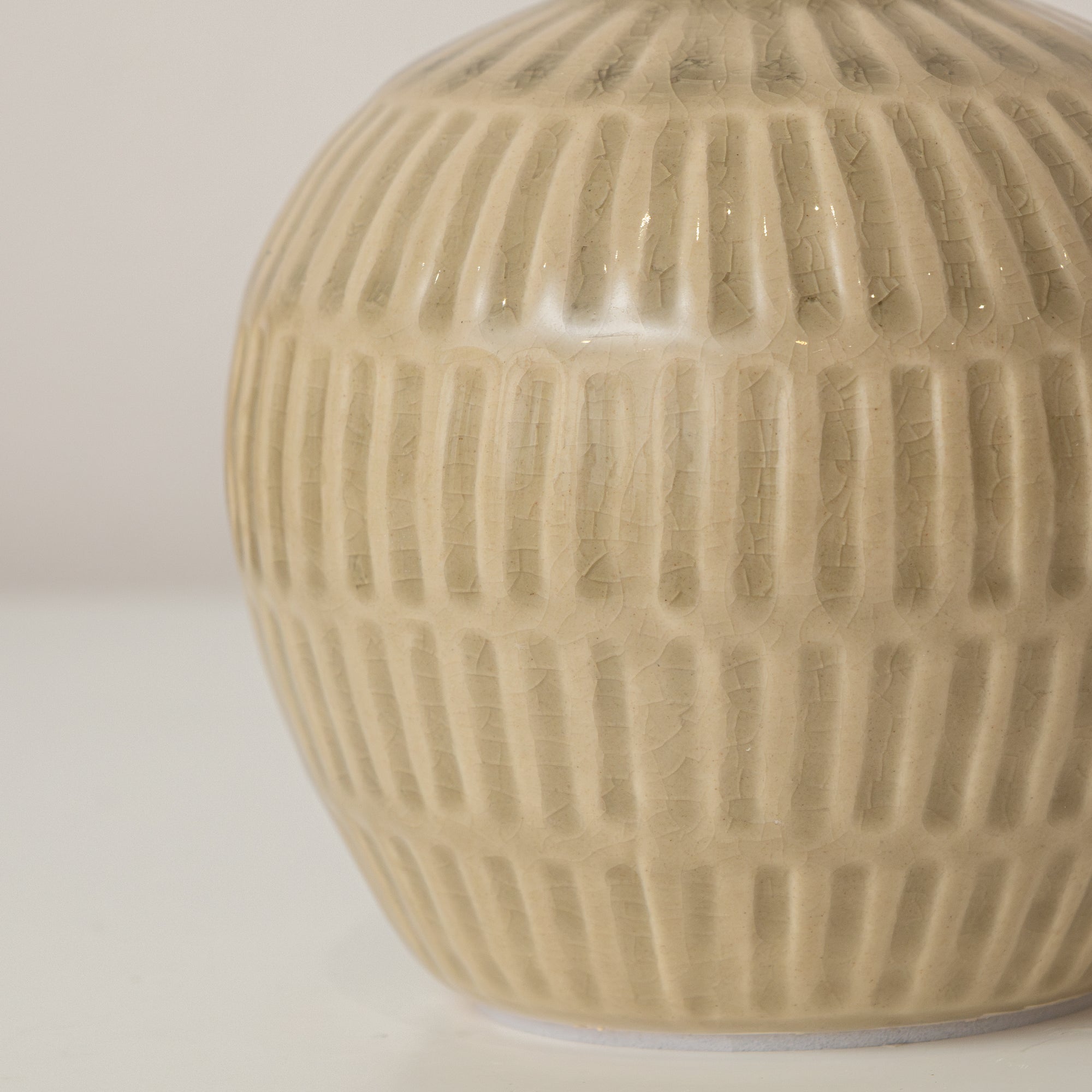 Extra Small Round Olive Green Ribbed Stem Vase - 8.5cm x 9.5cm Ceramic
