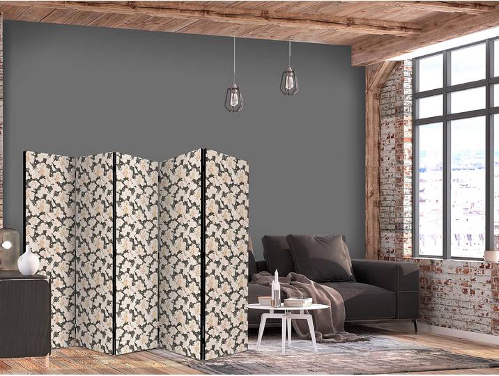 Paravent buissons roses 1 face Autres Blanc 225 x 172cm