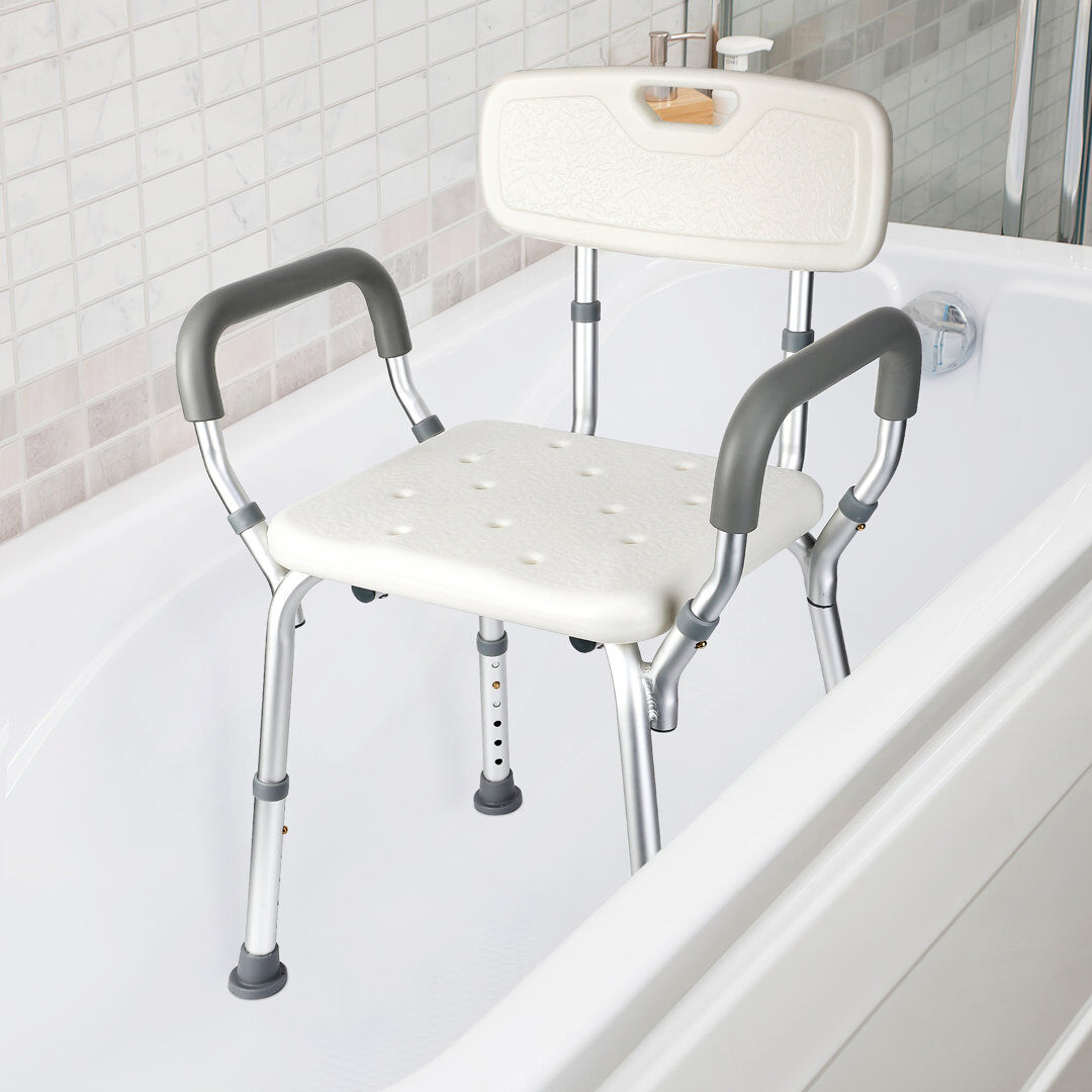 Rebrilliant Adjustable Shower Chair with Backrest – Heavy Duty 350LB Capacity, Padded Armrests, Slip-Resistant Bath Bench for Seniors & Disabled – 300LB Specifica 68cm H X 50.8cm W X 42.93cm D