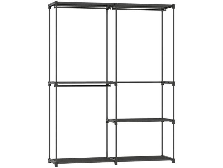 Homcom Stoffschrank Vliesstoff Metall Schwarz, 4 Fächer, 43x185x142 cm, Schlafzimmer, Kleiderschränke, Schrankzubehör