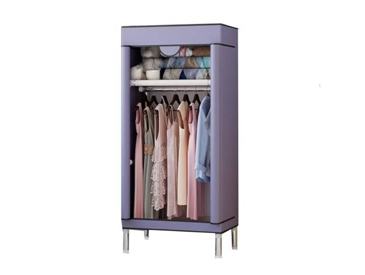 LigedamaiEU Tragbarer Kleiderschrank mit Abdeckung, Kleiderständer und Regalen, Schränken Stabiler Stahlrahmen und Stoffbezug. Hängestange(Purple)