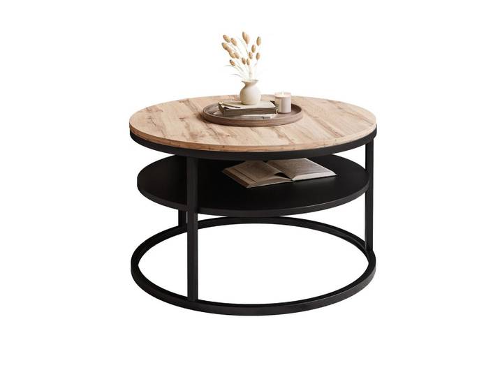 COUCHTISCH CIRI SLIM mit Regal Eichenholz Wotan