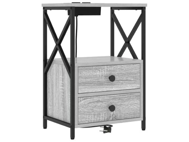 LMTYOENFG Nachttisch mit 2 Schubladen 40x31x60 cm Sonoma Grau Praktische Ablagefläche im Schlafzimmer, stabiler Stahlrahmen für festen Stand und pflegeleichte Nutzung.