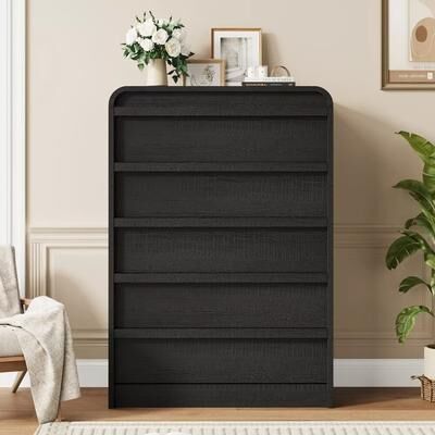 Garvee Arched 5 Drawer Wood Dresser with Curved Profile, Modern Storage Chest