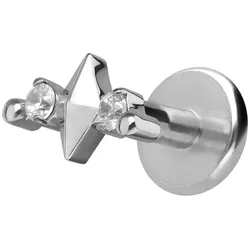 Titan Labret mit Innengewinde RAUTE + 2 KRISTALLE