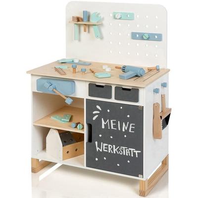 Spielwerkbank MUSTERKIND "Fagus, weiß/natur", beige (naturweiß), Rollenspielzeug, JungenB:66cm H:90cm T:42cm, Holz, B:66cm H:90cm T:42cm