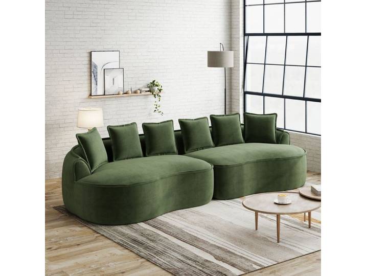 Canapé modulable 4 places en chenille vert sans montage grande profondeur d'assise coussins inclus