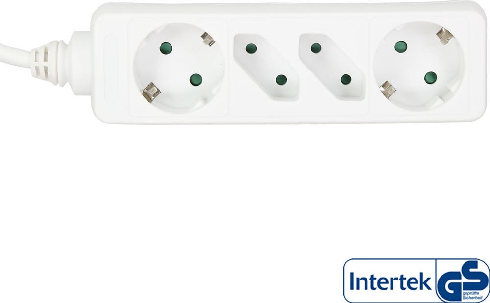 InLine 16443W stekkerdoos, 4-voudig, 2x geaard stopcontact + 2x Euro-stopcontact, 3 meter, wit