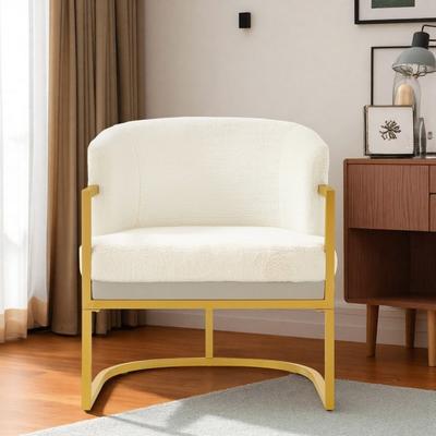 "27.5"" Faux Rabbit Fur Modern Accent Armchair with Gold Metal Frame and High-Density Foam and Ergonomic Curved Backrest"