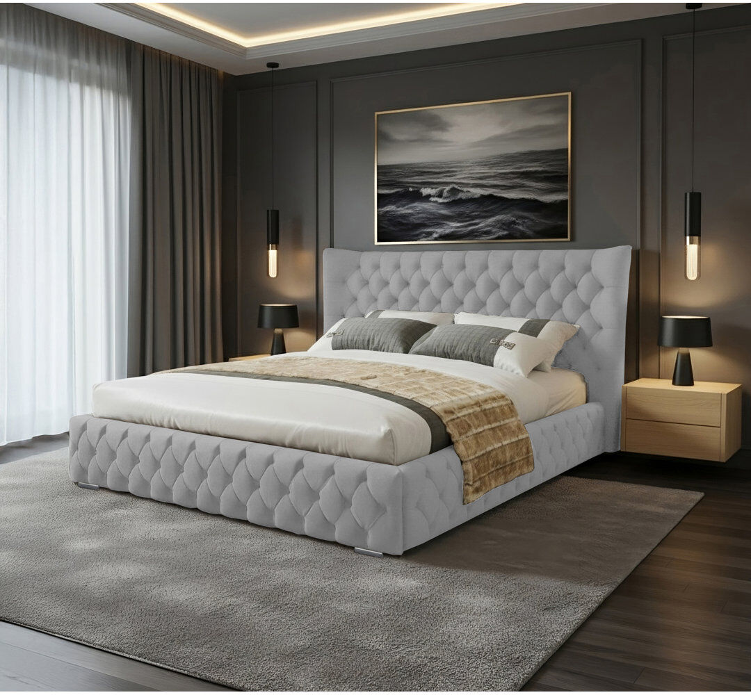 Canora Grey Achilleas Upholstered Bed Light Silver Small Double (4')