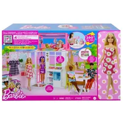 Barbie Haus klappbar inkl. Puppe blond und Zubehör, Puppenhaus