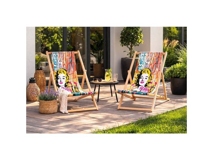 2x Chaise Longue mobilier de jardin Bois Dur Jaune d'acacia solide et textilène traditionnel les chaises pliantes - Queen Marilyn