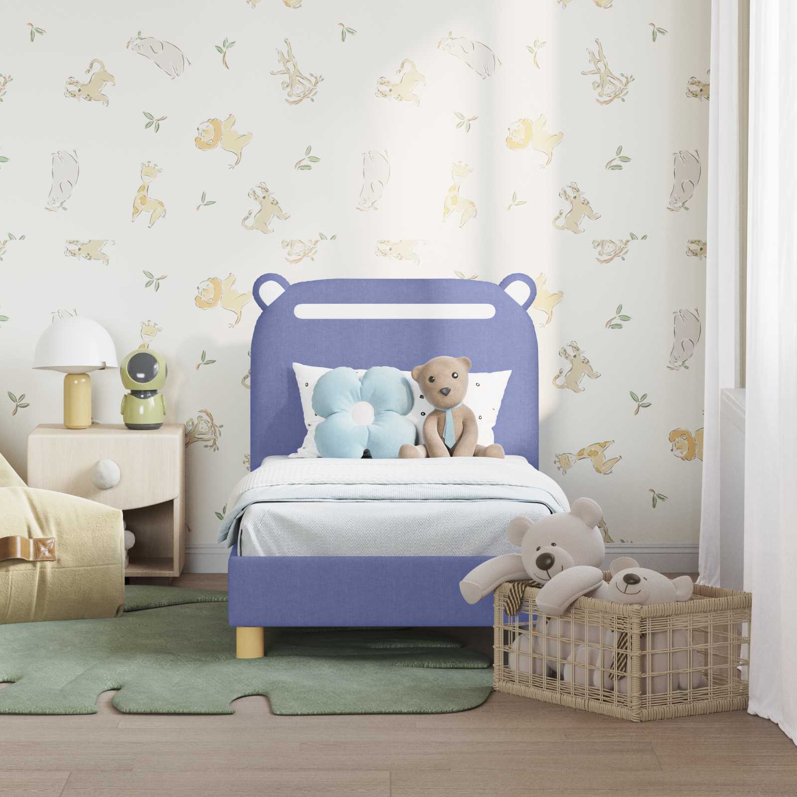 vidaXL Cadre de lit pour tout-petit avec tête de lit Bleu denim Tissu