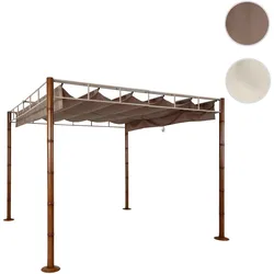 Pergola HWC-L42, Garten Pavillon Terrassenüberdachung, stabiles 7cm-Metall-Gestell 3x3m Bambus-Optik ~ taupe-braun