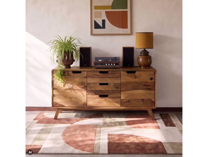 Sideboard Sheesham 134x40x65 natur sandgestrahlt lackiert MALMÖ 2 #207