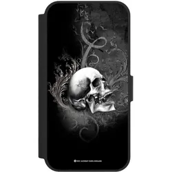 Nivocase Klapphülle für Apple iPhone 16e Handyhülle aus Kunst Leder NIVOflip schwarz Gothic Schädel (Apple iPhone 16e), Smartphone Hülle, Schwarz