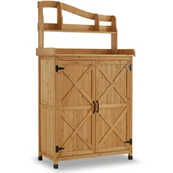MCombo Holz Pflanztisch outdoor wetterfest, Gärtnertisch Blumentisch mit Arbeitsplatte, für Garten Balkon und Terrasse, Natürlich, 0439