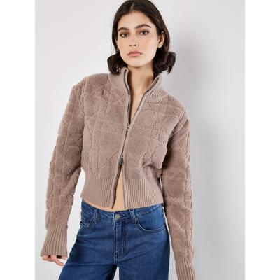Cardigan APRICOT "Kurzjacke", Damen, Gr. S (36), braun, Strick, , Modisch, figurbetont, breite Rippbündchen, Strickjacken, aus Bouclé