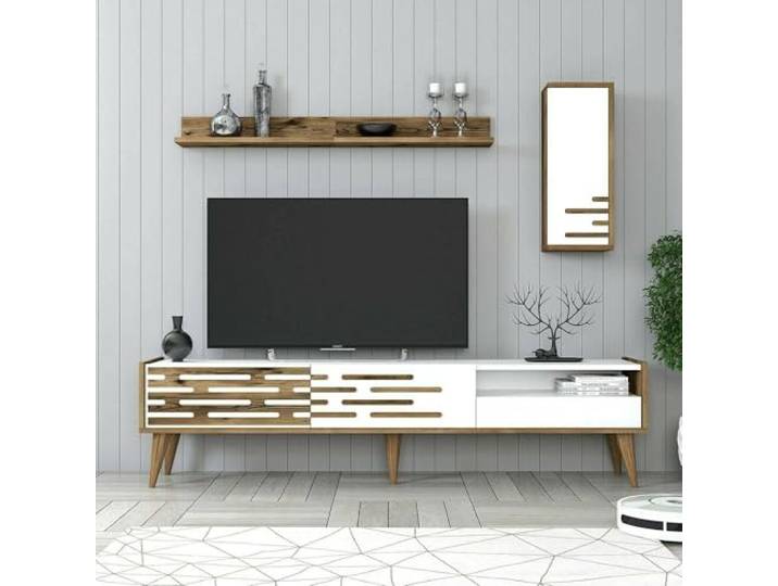 Dmora TV-Schrank Alnilam 180x45x35 cm Weiß, 2 Fächer, 3 Türen