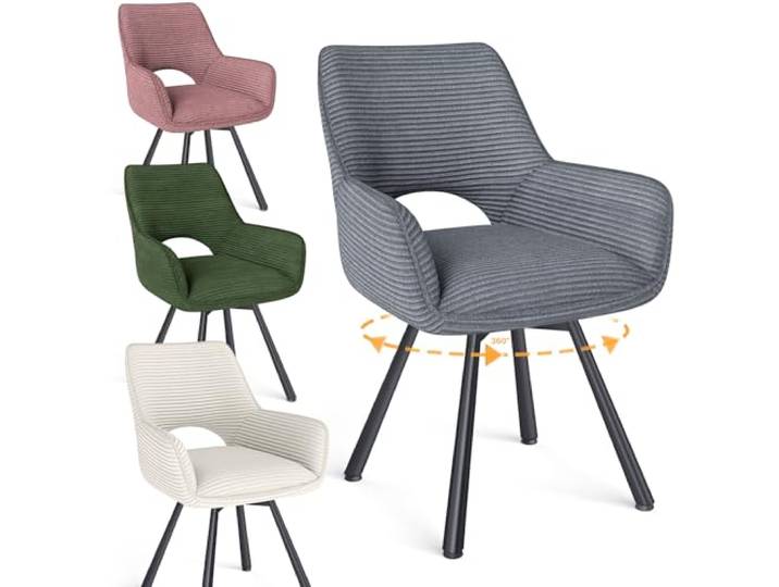 WAFTING Esszimmerstühle 4er Set Drehbar 360°, Armlehnstuhl, Mischfarben Metallbeinen,Cord Stoff,Küchenstühle,Wohnzimmerstuhl,Polsterstuhl mit Samt,Esszimmer,Restaurant,Schlafzimmer,Konferenzraum