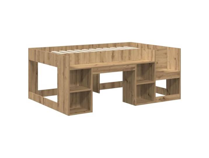 SKTQYQO Bettrahmen Eiche Handwerk 80 x 160 cm Technisches Holz, feste Latten, seitliche Regale, Verwendung im Innenbereich, maximale Belastung 120 kg