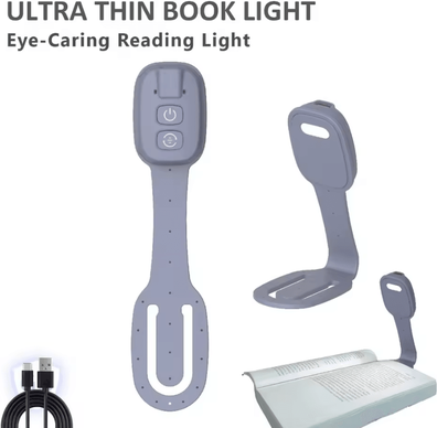 Inspire Curations 2 in 1 Rechargeable Bookmark Book Light Ultra Thin Dimmable Clip On Reading Lamp grey