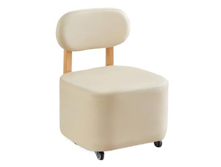 DANNMPX Sitzhocker Wohnzimmer Rückenlehne Rollfußhocker PU-Leder Massivholzrahmen Mehrzweck Zusätzliche Sitzplätze(Beige)
