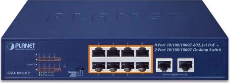 Planet GSD-1008HP, POE+ Switch, 802.3at, 10 x Gigabit RJ45 (8 x PoE), 120 Watt