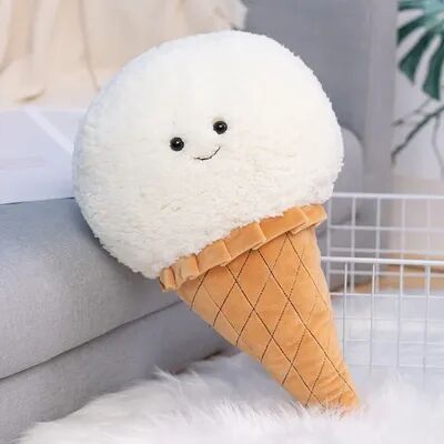 Tiny Tots Teens Trends Kawaii Ice Cream Plush Toy, Cute Stuffed Food Pillow Cushion, Kids Birthday Room Decor Gift white