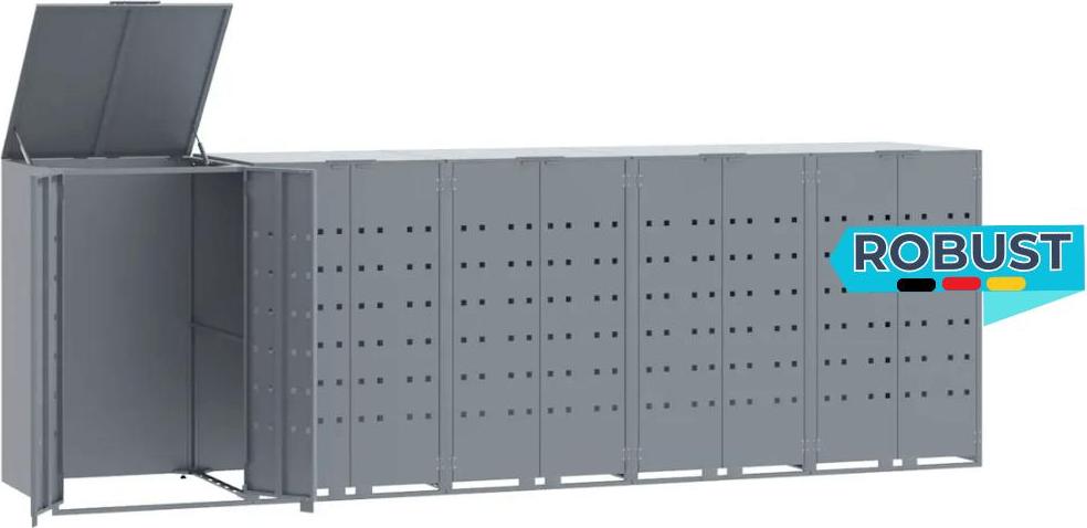 Mülltonnenbox GORILO für 5 Tonnen Grau 345x79x117 cm Stahl | Mülltonnenverkleidung 5er Mülltonnenhaus