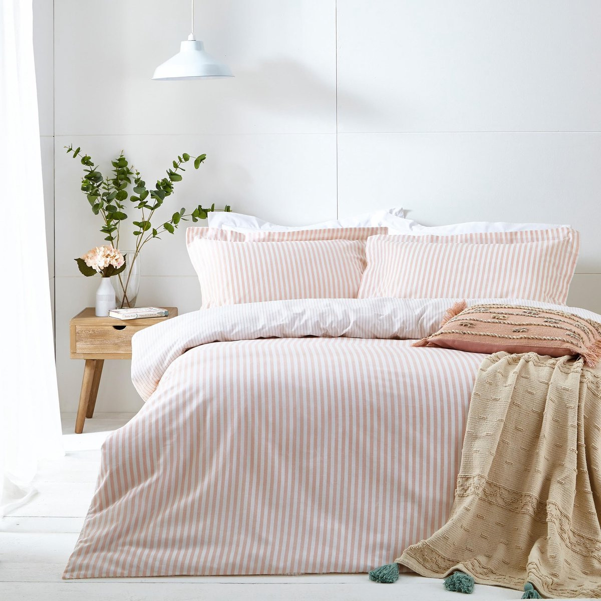 Merkloos Bedlinnen Set met Mélange Streep, 100% Katoen, King Size