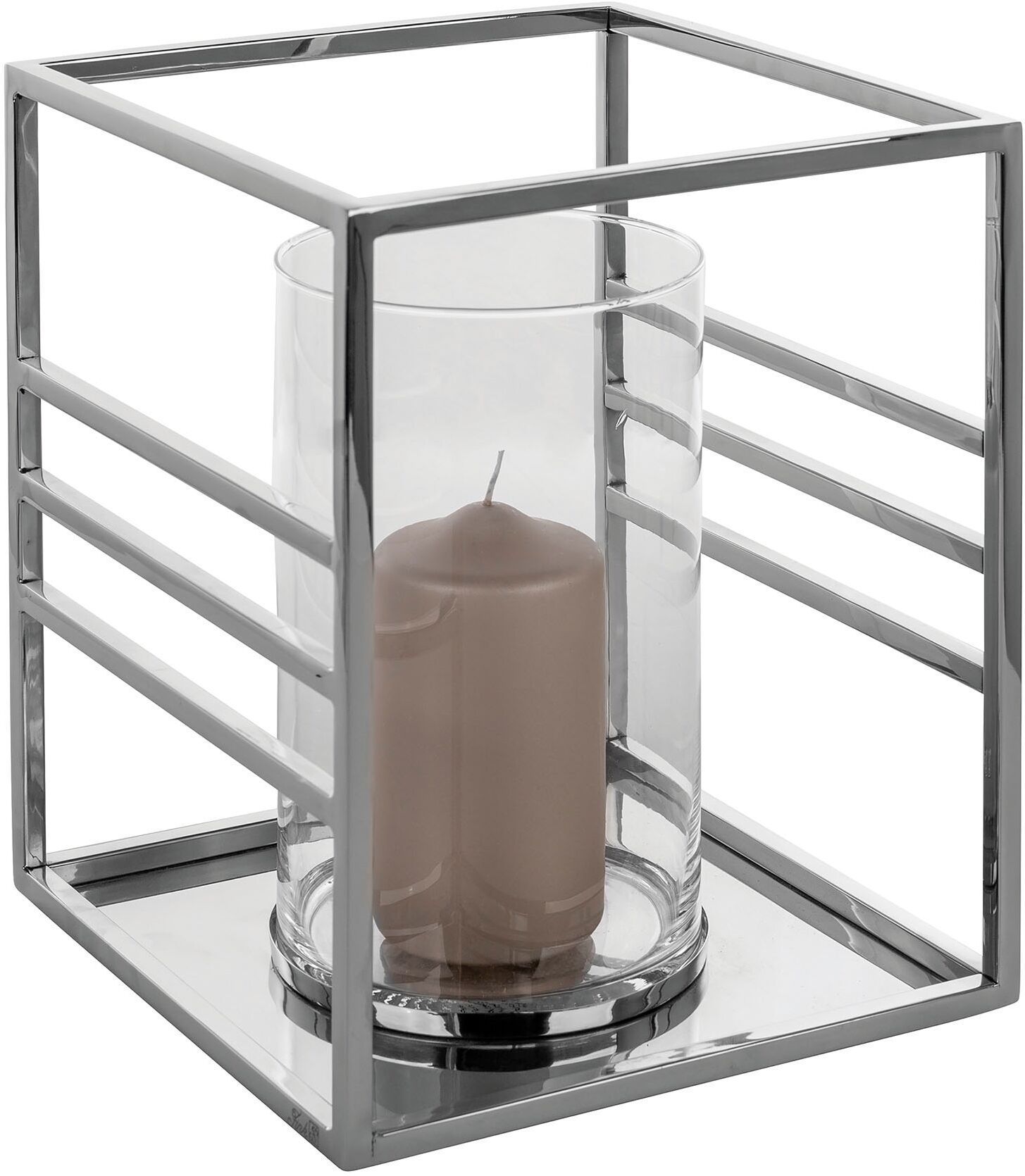 Windlicht FINK "MALIBU", silber (silberfarben), H:30cm Ø:25,5cm, Edelstahl, Glas, Kerzenhalter, Windlicht, Kerzenhalter aus Edelstahl und Glas silberfarben B/H/T: 30cm